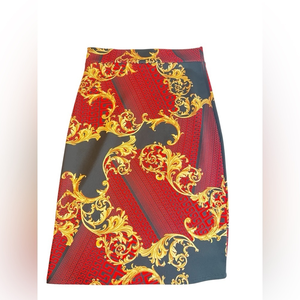 Elegant Red and Gold Women's Pencil Skirt - Picture 2 of 5